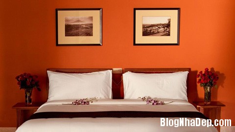 Phòng ngủ nổi bật với gam màu cam