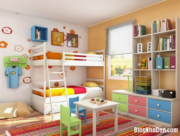 Thiết kế phòng ngủ đáng yêu cho hai bé